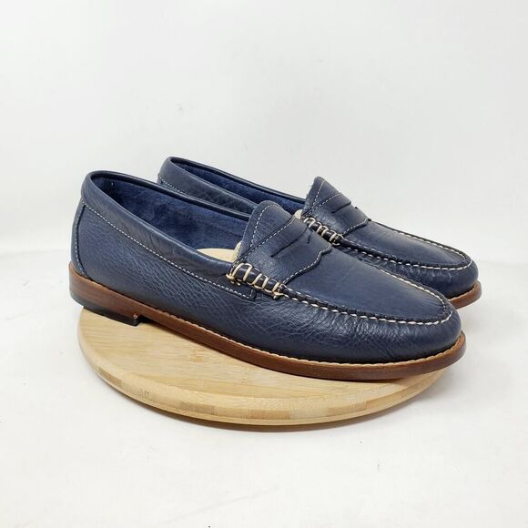 Weejuns Bass Loafer Shoes Womens 7.5 WIDE Blue Leather Slip On Moc Toe Penny - Picture 1 of 13
